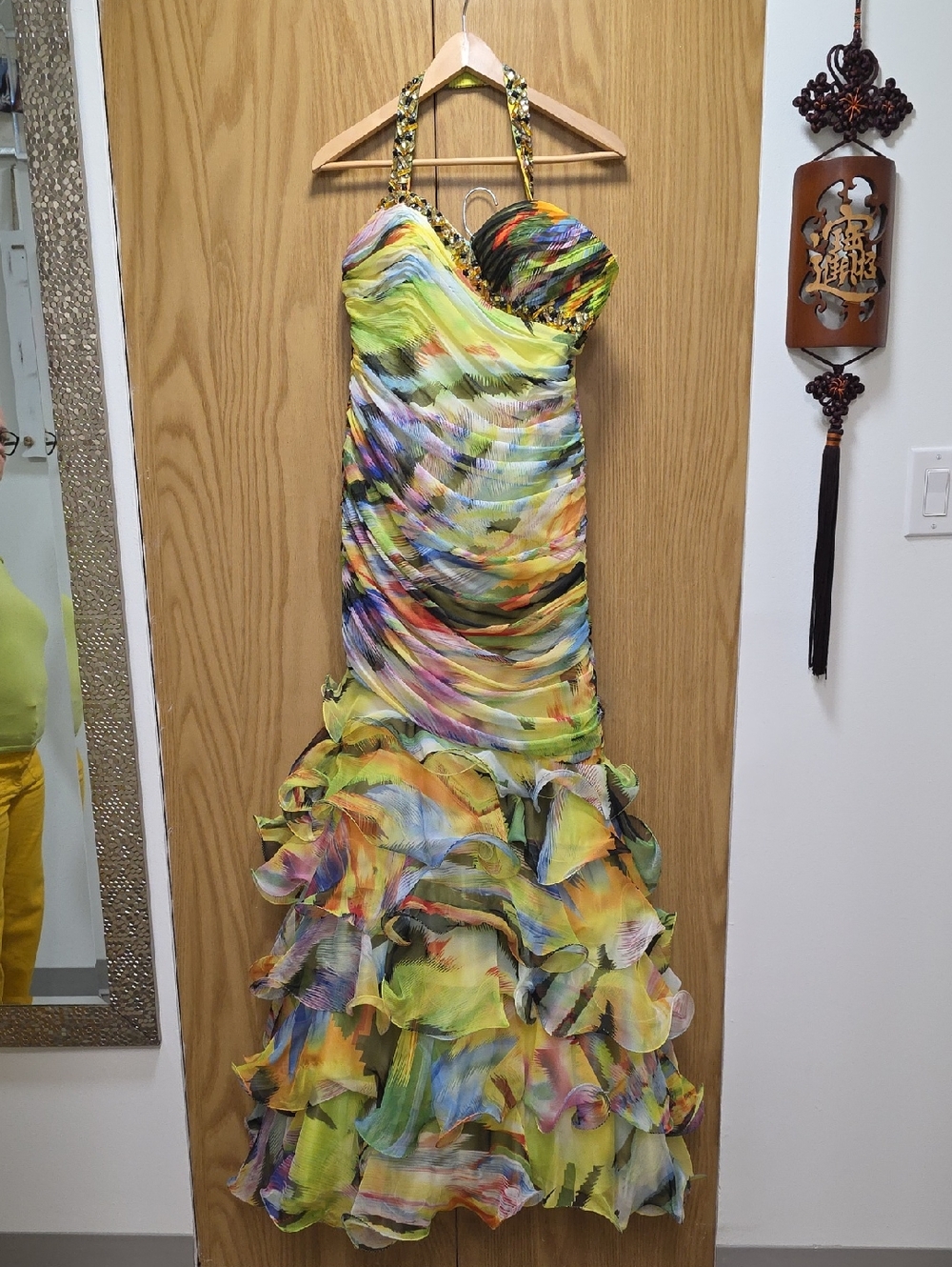Vibrant Multicolor Ruffled Halter Maxi Dress